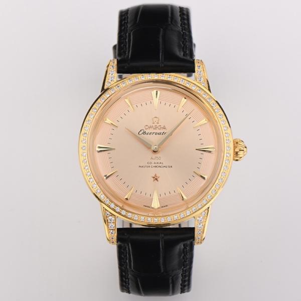 OMEGA Observatory Co‑Axial Master Chronometer Watch | Diamond Bezel, Genuine Leather Strap