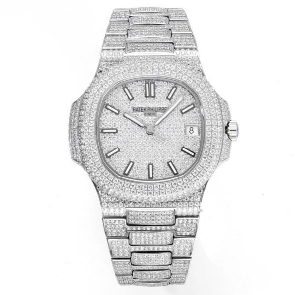 Patek Philippe Nautilus 40mm Full Diamond Automatic Watch | Cal.324 SC Movement Stainless Steel Bracelet