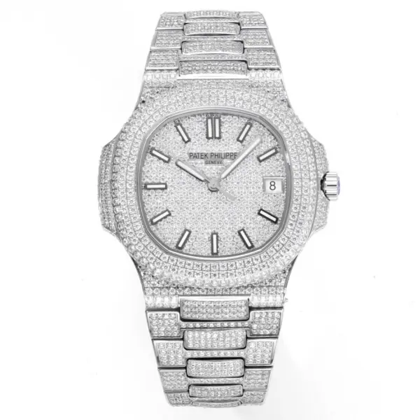 Patek Philippe Nautilus 40mm Full Diamond Automatic Watch | Cal.324 SC Movement Stainless Steel Bracelet