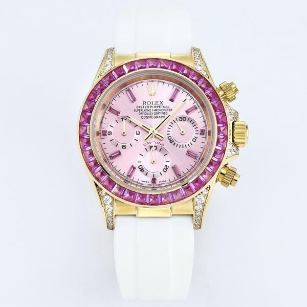 Rolex Cosmograph Daytona Super Clone Watch | Sakura Pink Dial, Pink Ruby Bezel, 43mm