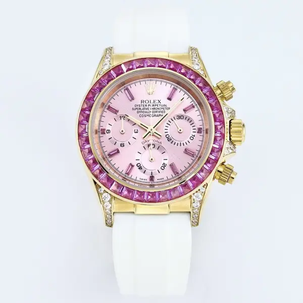 Rolex Cosmograph Daytona Super Clone Watch | Sakura Pink Dial, Pink Ruby Bezel, 43mm