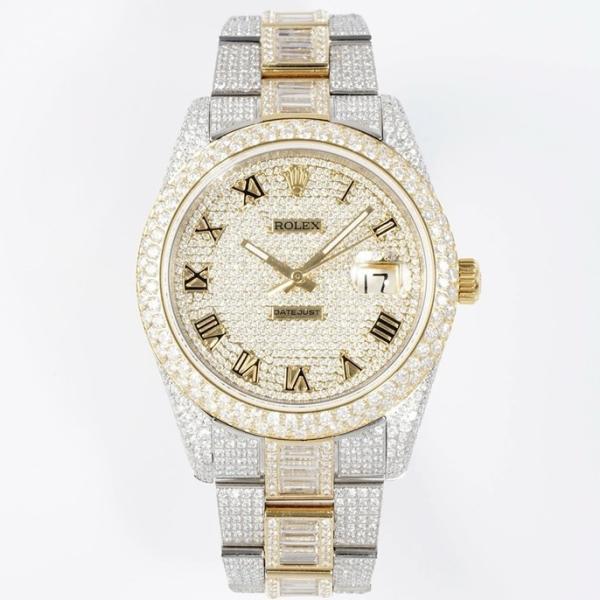 Rolex TW Factory Fully Iced‑Out Datejust 41mm Men Watch, Full Paved Stones, 2824 Automatic Movement